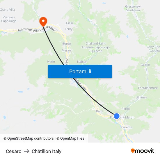 Cesaro to Châtillon Italy map