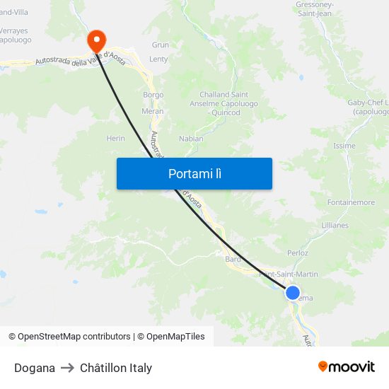 Dogana to Châtillon Italy map