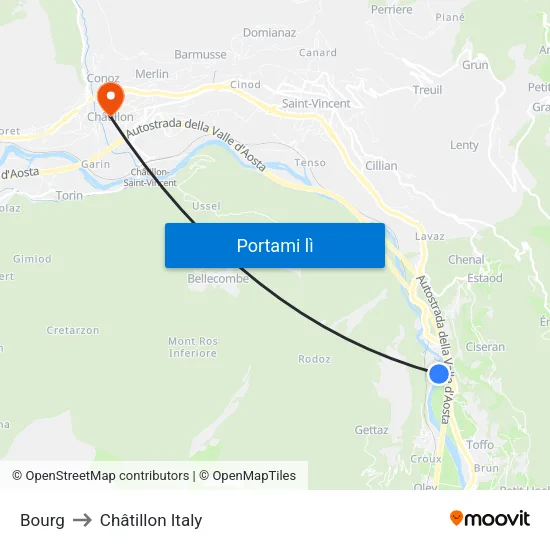 Bourg to Châtillon Italy map