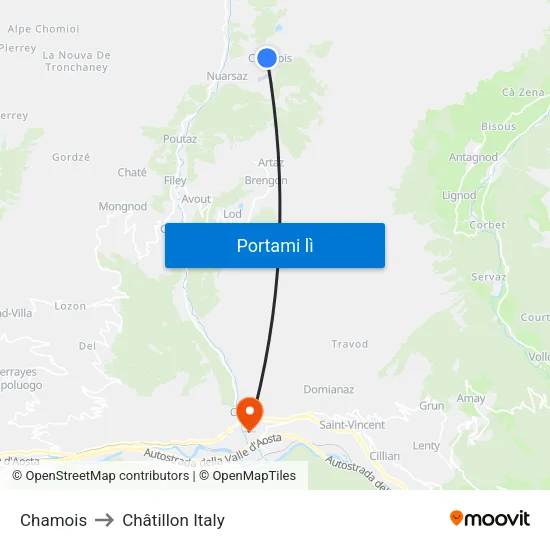 Chamois to Châtillon Italy map