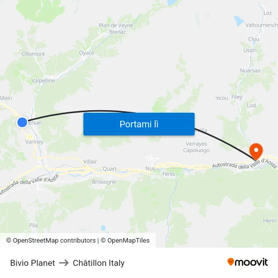 Bivio Planet to Châtillon Italy map