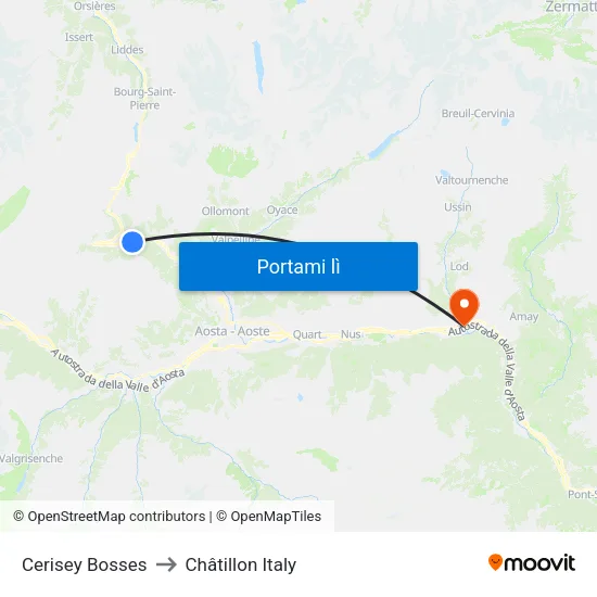 Cerisey Bosses to Châtillon Italy map