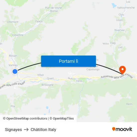 Signayes to Châtillon Italy map