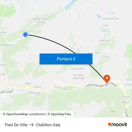 Pied De Ville to Châtillon Italy map