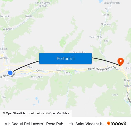 Via Caduti Del Lavoro - Pesa Pubblica to Saint Vincent Italy map