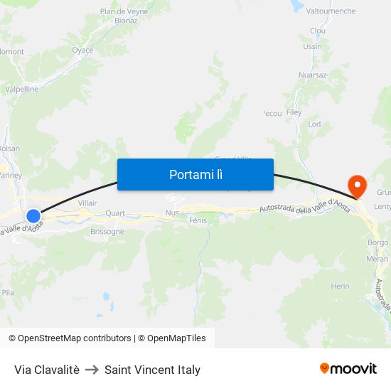 Via Clavalitè to Saint Vincent Italy map