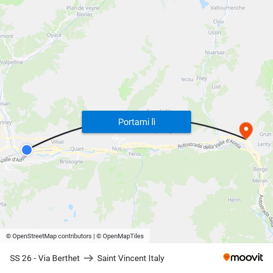 SS 26 - Via Berthet to Saint Vincent Italy map