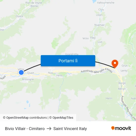 Bivio Villair - Cimitero to Saint Vincent Italy map