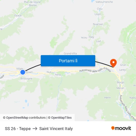 SS 26 - Teppe to Saint Vincent Italy map