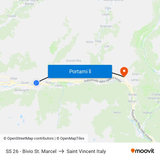 SS 26 - Bivio St. Marcel to Saint Vincent Italy map