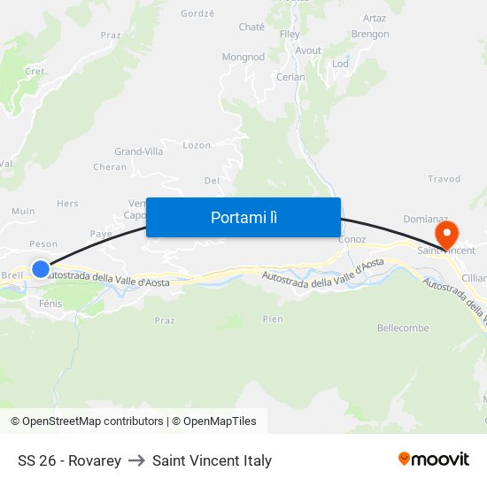 SS 26 - Rovarey to Saint Vincent Italy map