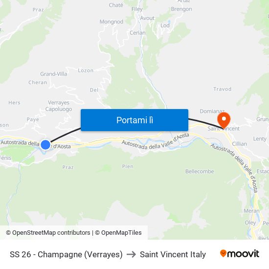 SS 26 - Champagne (Verrayes) to Saint Vincent Italy map