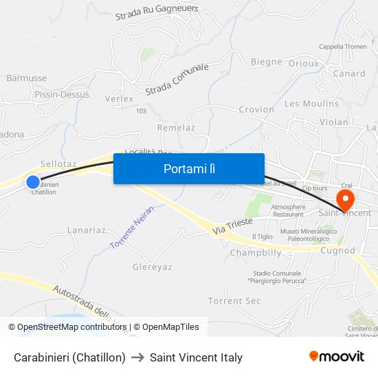 Carabinieri (Chatillon) to Saint Vincent Italy map