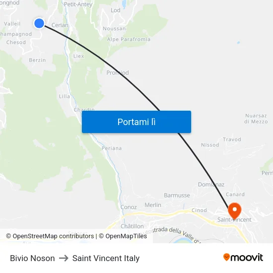 Bivio Noson to Saint Vincent Italy map