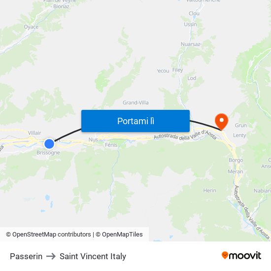 Passerin to Saint Vincent Italy map