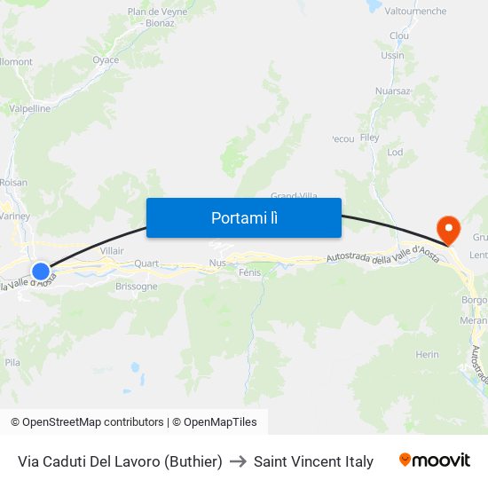 Via Caduti Del Lavoro (Buthier) to Saint Vincent Italy map