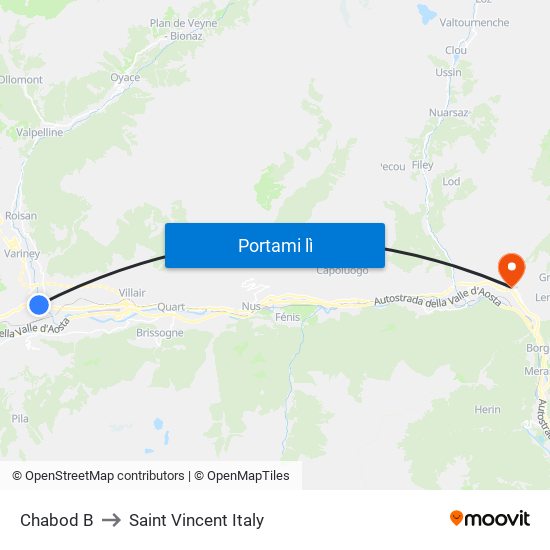 Chabod B to Saint Vincent Italy map