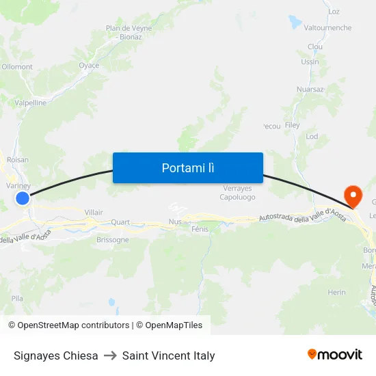 Signayes Chiesa to Saint Vincent Italy map