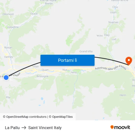 La Pallu to Saint Vincent Italy map