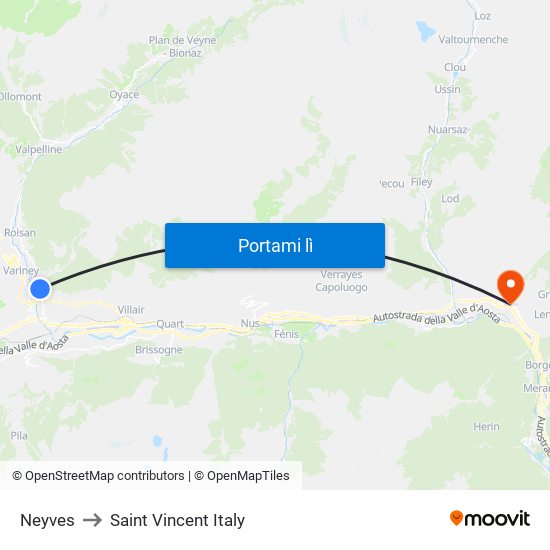 Neyves to Saint Vincent Italy map