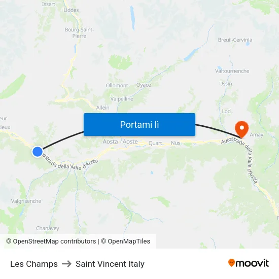 Les Champs to Saint Vincent Italy map