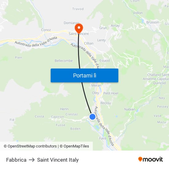 Fabbrica to Saint Vincent Italy map