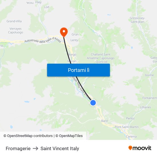 Fromagerie to Saint Vincent Italy map