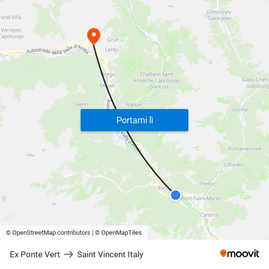 Ex Ponte Vert to Saint Vincent Italy map