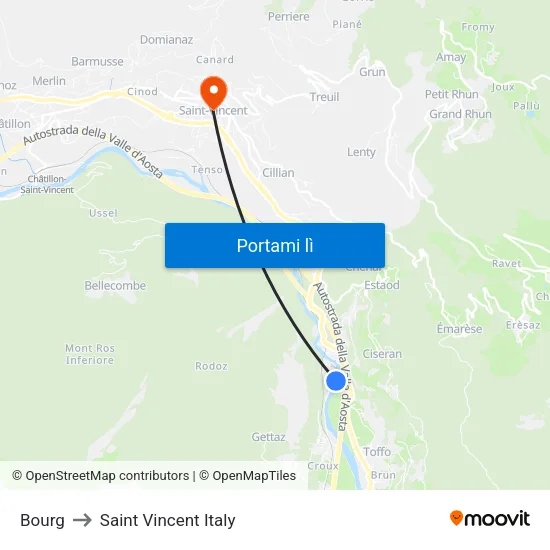 Bourg to Saint Vincent Italy map