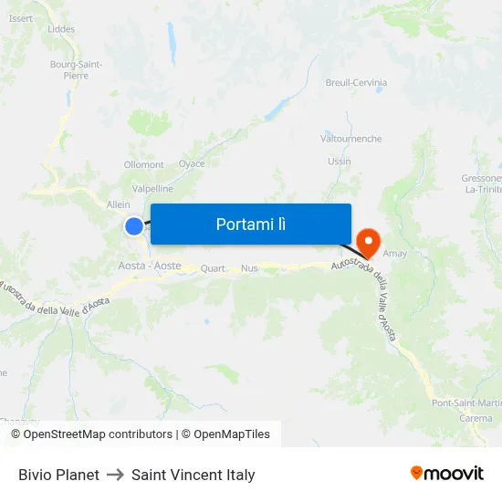 Bivio Planet to Saint Vincent Italy map