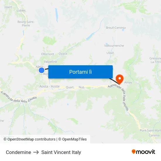Condemine to Saint Vincent Italy map