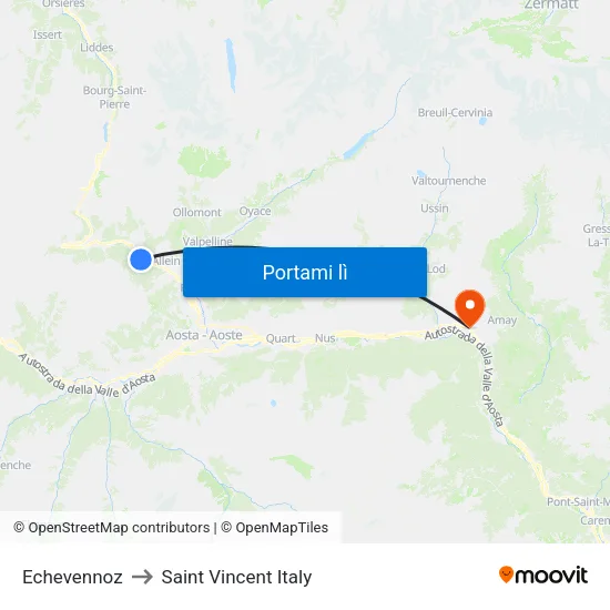 Echevennoz to Saint Vincent Italy map