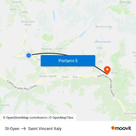 St-Oyen to Saint Vincent Italy map