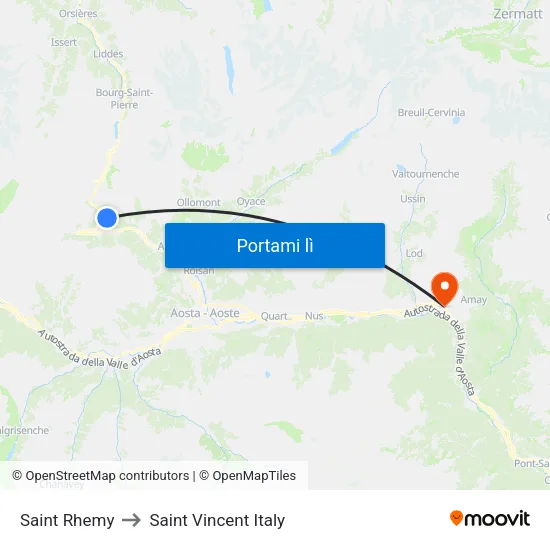 Saint Rhemy to Saint Vincent Italy map