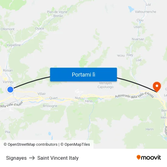 Signayes to Saint Vincent Italy map
