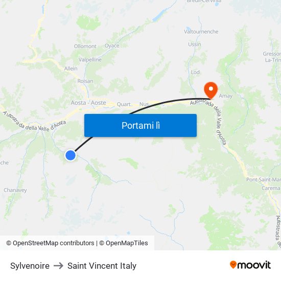 Sylvenoire to Saint Vincent Italy map