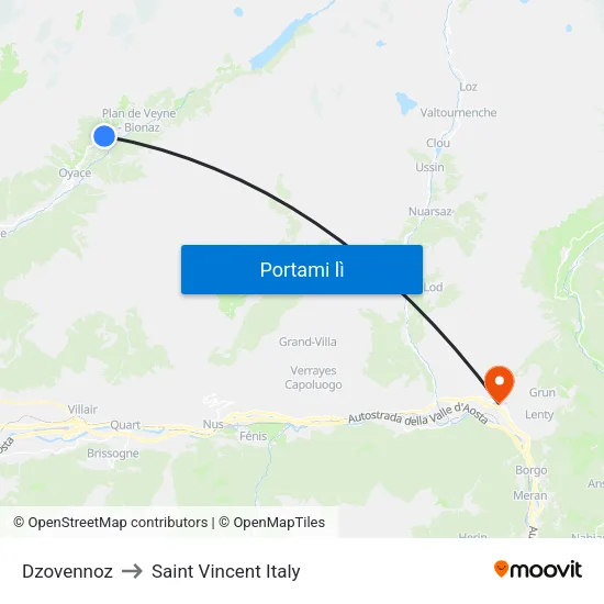 Dzovennoz to Saint Vincent Italy map