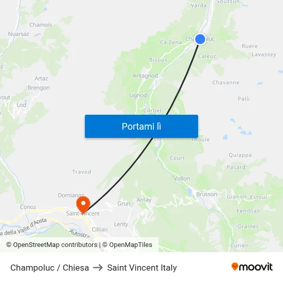 Champoluc / Chiesa to Saint Vincent Italy map