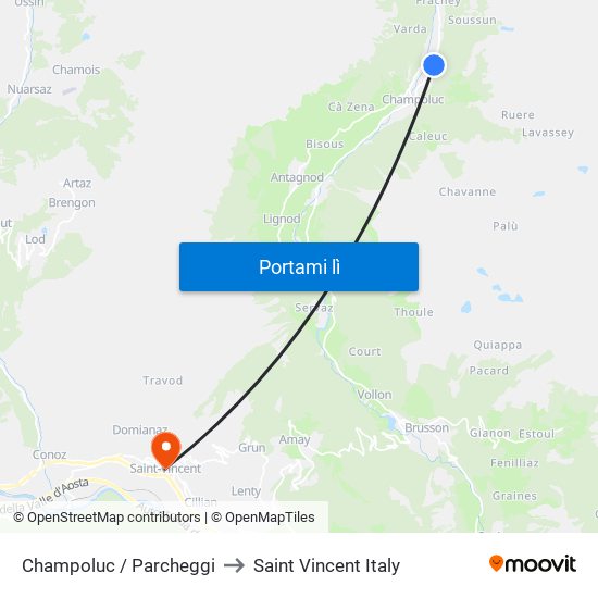 Champoluc / Parcheggi to Saint Vincent Italy map