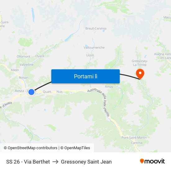 SS 26 - Via Berthet to Gressoney Saint Jean map