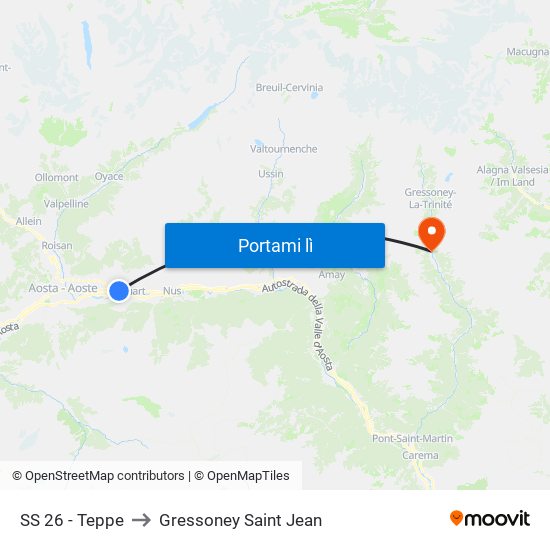SS 26 - Teppe to Gressoney Saint Jean map