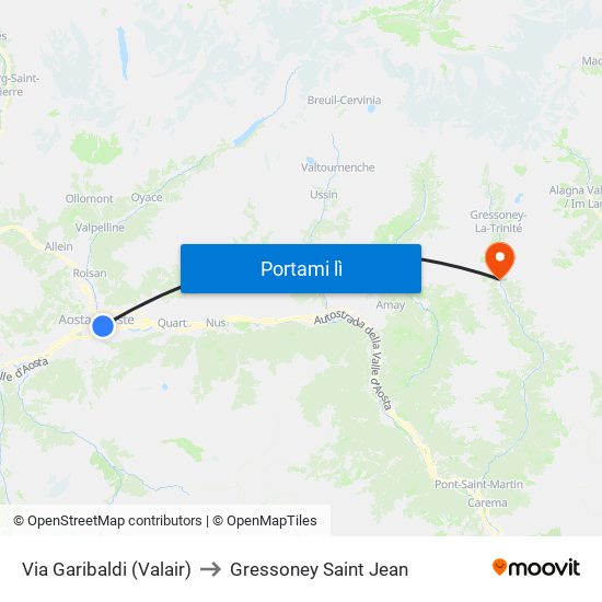 Via Garibaldi (Valair) to Gressoney Saint Jean map