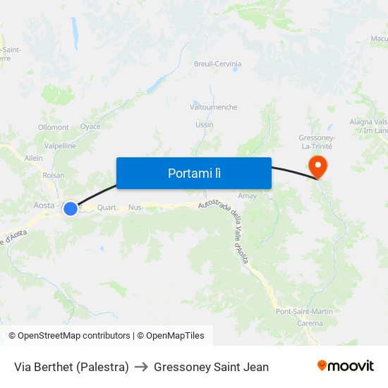 Via Berthet (Palestra) to Gressoney Saint Jean map