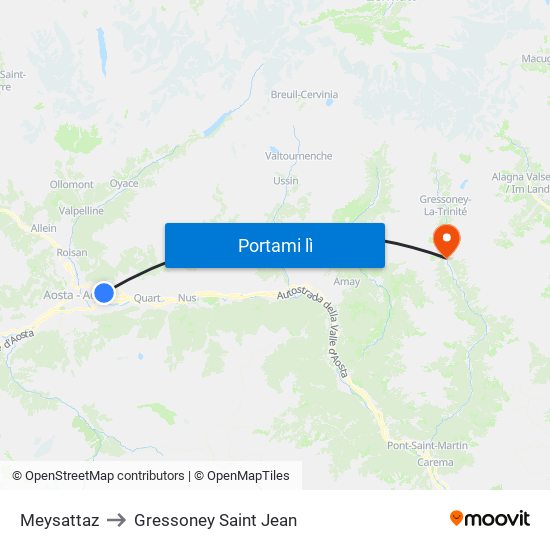 Meysattaz to Gressoney Saint Jean map