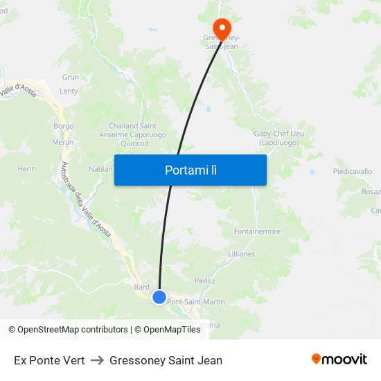 Ex Ponte Vert to Gressoney Saint Jean map