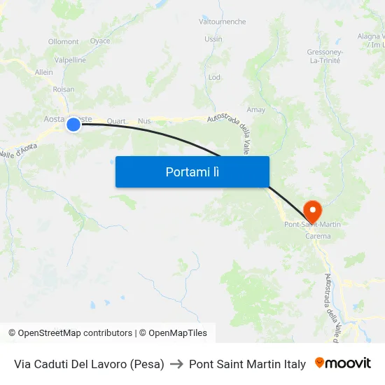 Via Caduti Del Lavoro (Pesa) to Pont Saint Martin Italy map