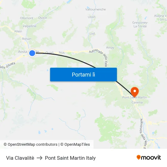 Via Clavalitè to Pont Saint Martin Italy map