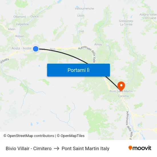 Bivio Villair - Cimitero to Pont Saint Martin Italy map