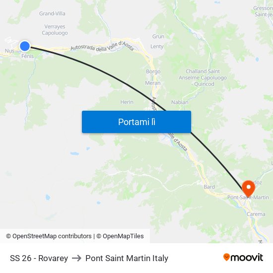 SS 26 - Rovarey to Pont Saint Martin Italy map