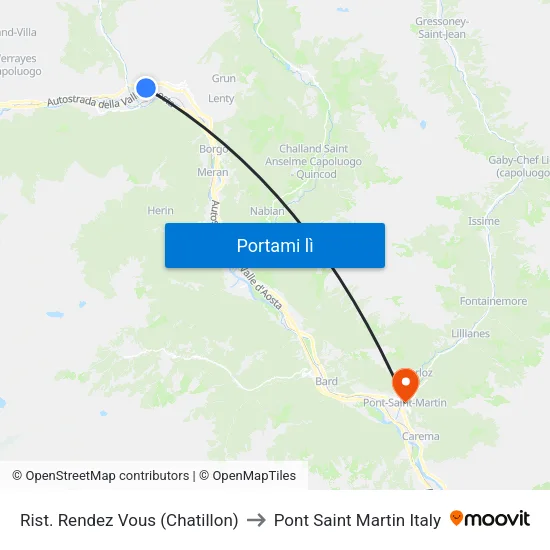 Rist. Rendez Vous (Chatillon) to Pont Saint Martin Italy map
